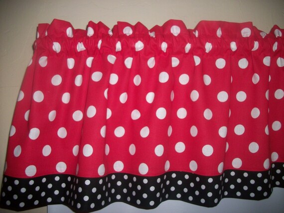 Red Black Polka Dot Mickey Minnie Mouse Kitchen Fabric Curtain Etsy