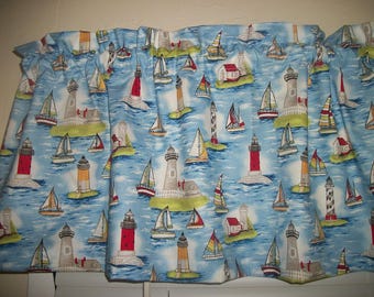 Lighthouse ocean Sailboat Boat bathroom fabric window curtain topper Valance