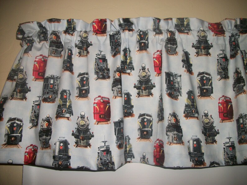Black Red Train Engines Caboose Mancave Study Fabric Curtain Etsy