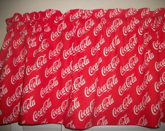 Coca Cola Coke Pop Soda Drink Red fabric kitchen window topper curtain Valance