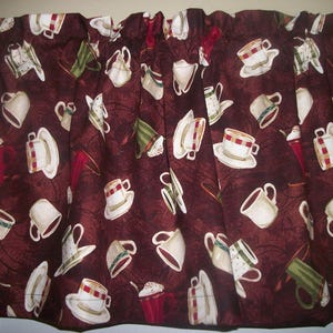 Brown Coffee Cups country kitchen farmhouse fabric curtain topper Valance