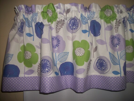 Purple Lavender Polka Dot Lime Green Flowers Fabric Curtain Etsy