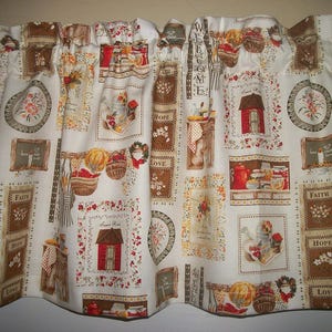 Vintage Antique Dishes Kitchen Farmhouse fabric window topper curtain Valance