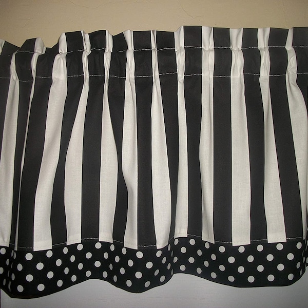 Black White Stripe Striped Polka Dot fabric treatment decor window topper covering Valance 42" by 17"