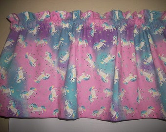 Pink Rainbow Unicorn horse fabric window treatment decor topper curtain Valance