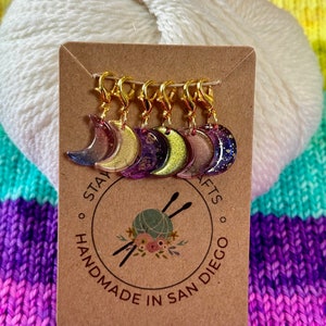 Glass Moon Stitch Marker Set - Set of 6