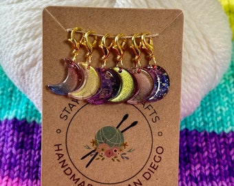 Glass Moon Stitch Marker Set - Set of 6