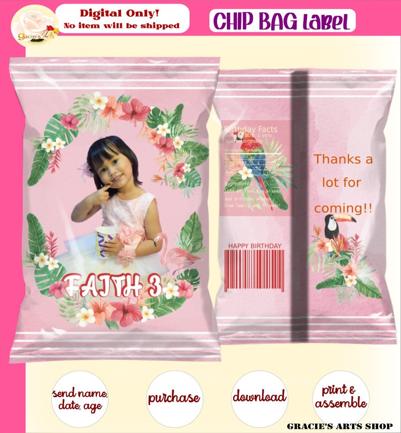 Digital Printable no Shipping CHIP BAG Label Tropical Etsy