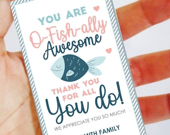 You are Ofishally Awesome Gift Tag | Fish Printable Long Label | Editable Thank You Cards | You Are Awesome Tag | 001H