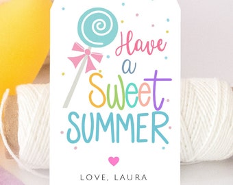 Sweet Summer Printable Lollipop  Tag End of School Year And Friends Appreciation Label Template E535