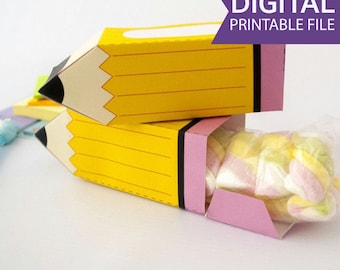 Yellow Pencil Box Printable Template DIY Teacher School Gift Box Classmate Gift Paper Craft Classroom Party or Teacher Box Gift P002