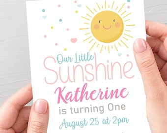 Summer Little Sunshine Invitation Printable Sunny Girl Birthday Email Text Or Whatsapp Invitation Phone Digital Invitation E574-1
