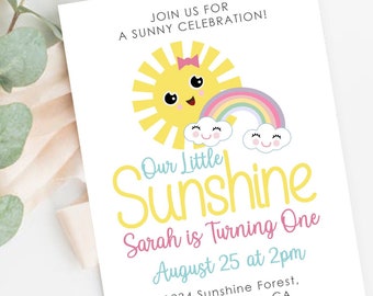 Little Sunshine Personalized Birthday Invitation | Digital Little Girl Invite | Printable, Email or Whatsapp Invitation | E523-1