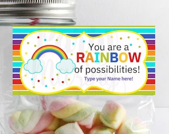 Rainbow of Possibilities Bag Topper | Printable Candy Bag Label | Rainbow School or Party Favor Tag | Personalized goodie bag Template 003H