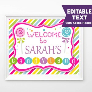 CandyLand Welcome Sign Printable 8x10 Birthday Decor Whimsical Candy Shoppe & Rainbow Theme Sweet Party Entrance Marker E076 image 2