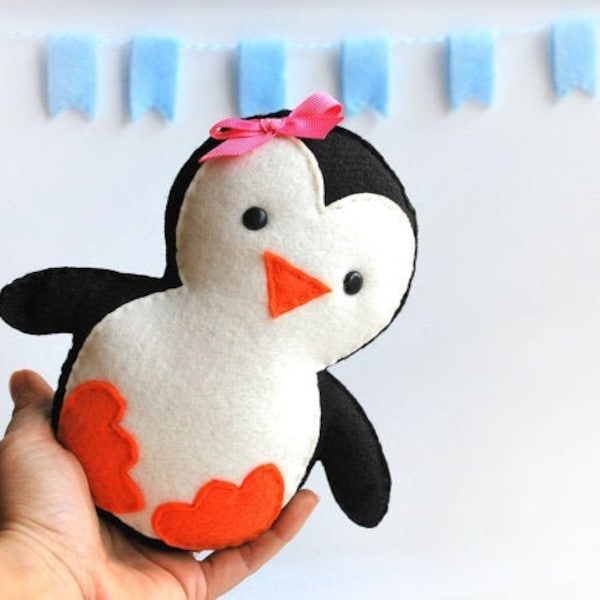 Baby Penguin Sewing Pattern Pdf Felt Plush Toy Nursery Decor Baby Shower Favor Christmas Penguin Gift | E077