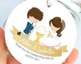 Siblings First Communion Printable Favor Tag Modern Printable Party Favor Gift Tag Girl and Boy First Communion Tag E519
