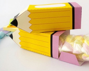 Yellow Pencil Box Printable Template  DIY Teacher School Gift Box Classmate Gift Paper Craft E108