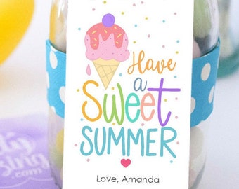 Sweet Summer Printable Treat Tag Ice Cream Pool Party Tag Editable Template End of School Year Ice Cream Birthday Summer Party Favor E534