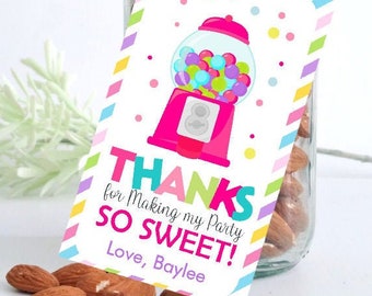 Candyland Favor Tag Printable Thank You Girl Birthday Party Gift Template DIY Gumball Candyland Gift Tag E497