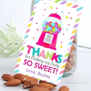 Candyland Favor Tag Printable Thank You Girl Birthday Party Gift Template DIY Gumball Candyland Gift Tag E497