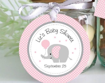 Pink Elephant Baby Shower Favor Tags | Customizable Printable Gift Tags | Digital Download Party Tags | E265