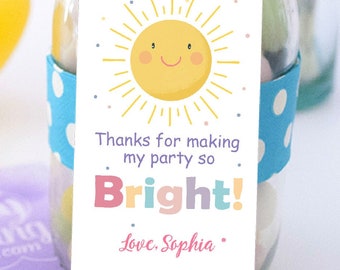 Sunshine Printable Party Favor Tags | Thank You Bright Party Tag | Pastel Little Sunshine Birthday Gift Tag Template | PK24 | E573