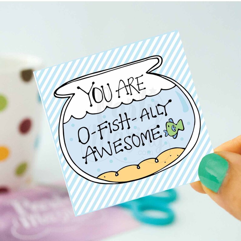 You are O-Fishally Awesome Printable Gift Tag Hand-Drawn Sticker Label DIY Favor Tag 001H image 1