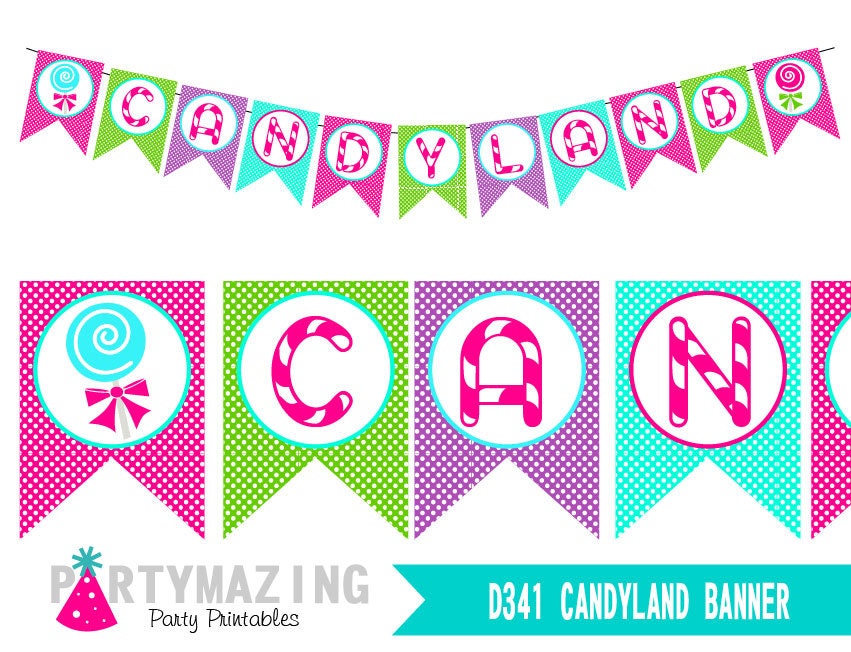 Candyland Printable Banner DIY Girl Birthday Garland Sweet Etsy