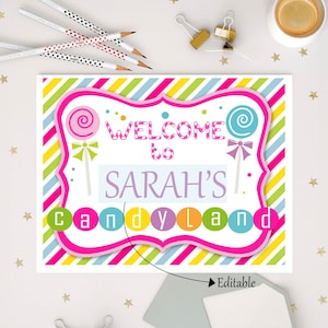 CandyLand Welcome Sign Printable 8x10 Birthday Decor Whimsical Candy Shoppe & Rainbow Theme Sweet Party Entrance Marker E076 image 3