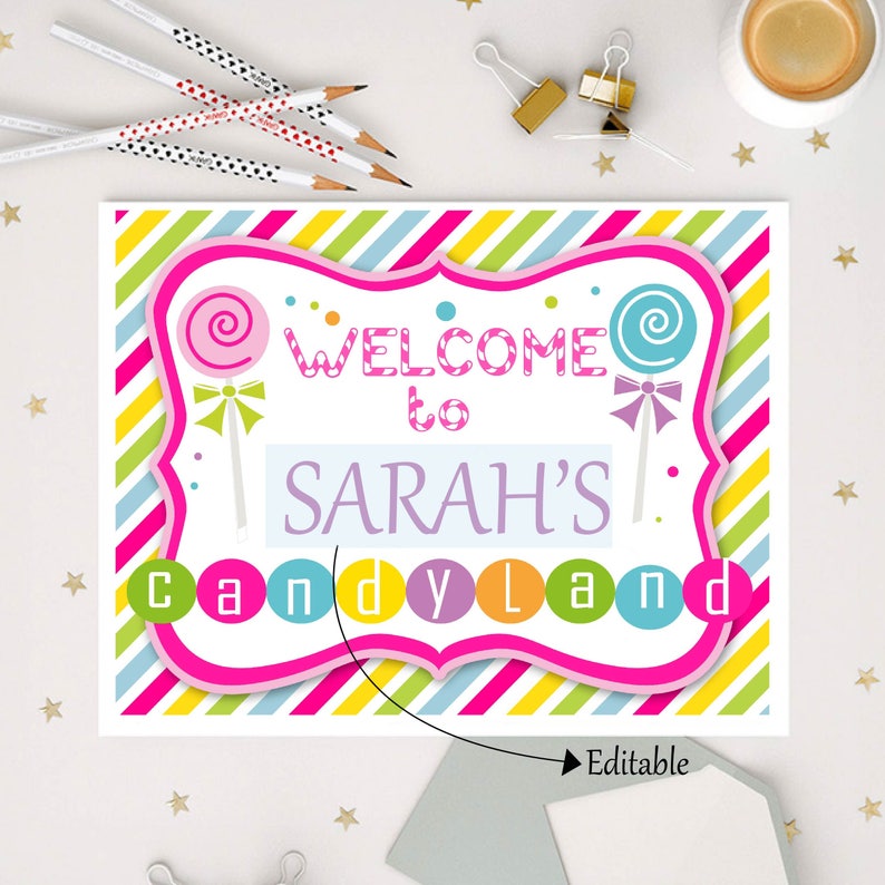CandyLand Welcome Sign Printable 8x10 Birthday Decor Whimsical Candy Shoppe & Rainbow Theme Sweet Party Entrance Marker E076 image 3