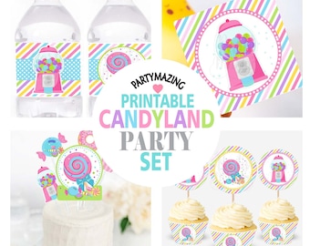 Zestaw imprezowy CANDYLAND Wydrukowana dekoracja imprezowa DIY Gumball Machine Zestaw imprezowy Cukierkowa dekoracja imprezowa Papierowe dekoracje imprezowe Słodkie dekoracje imprezowe E181
