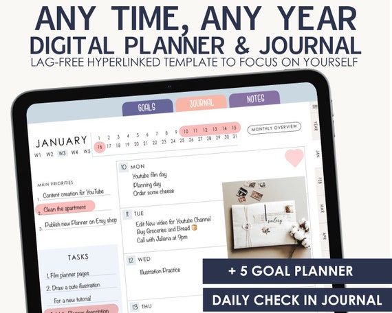 Self-Love Digital Planner and Journal | Undated Hyperlinked iPad Planner | Daily Check in | GoodNotes , Notability | K002 Il_570xn