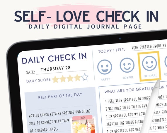 Self-Love Check In Digital Journal Template | Daily Gratitude + Self Awareness | GoodNotes Journal or Notability | K003 Il_570xn