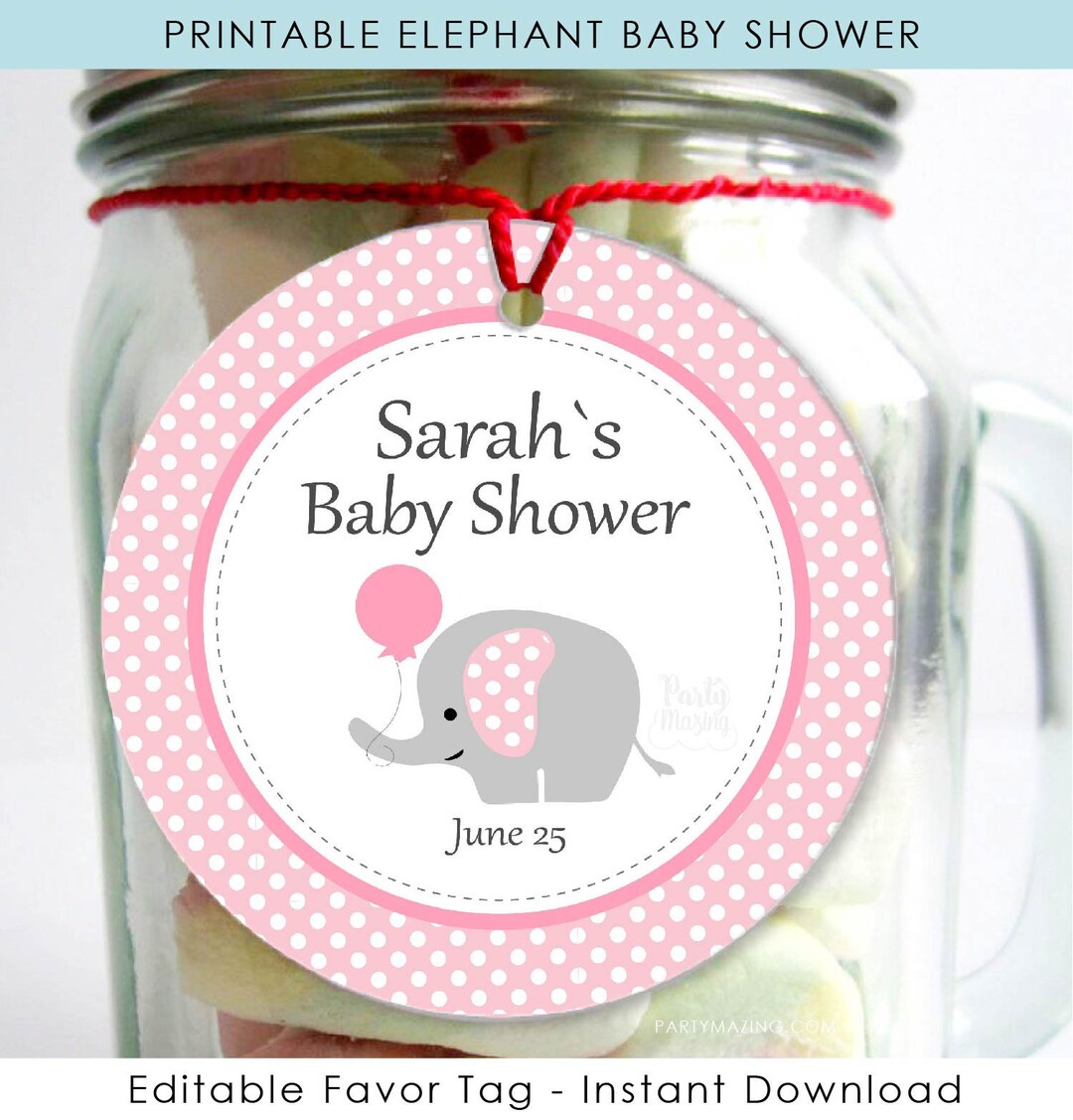 Pink Elephant Printable Tags Baby Shower Tags Editable Gift - Etsy
