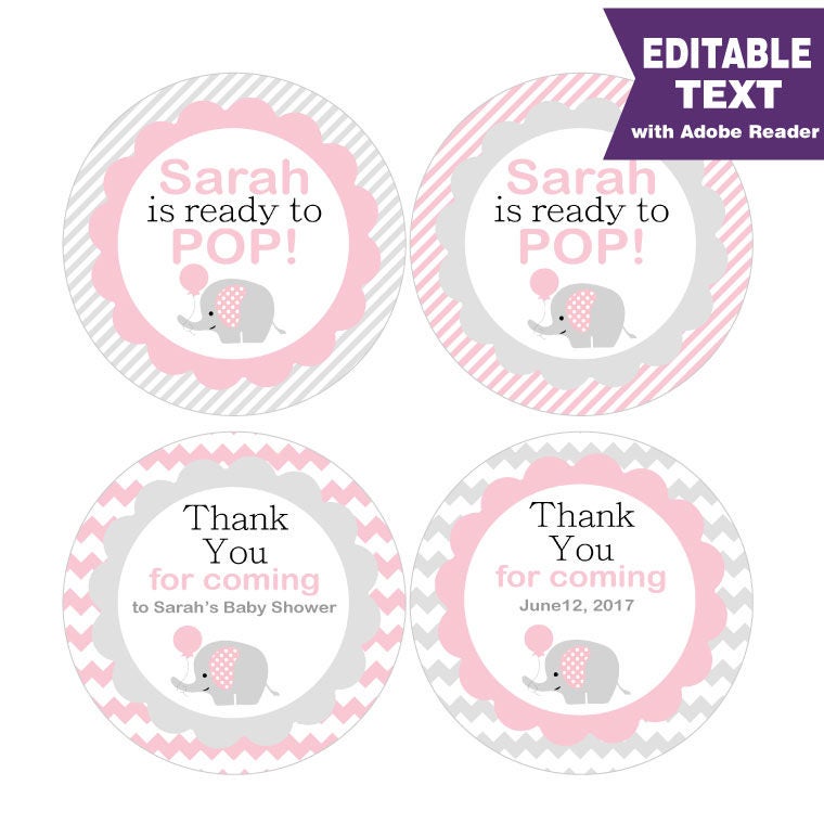 Editable She is ready to pop Tag Elephant Tags Baby Shower ...