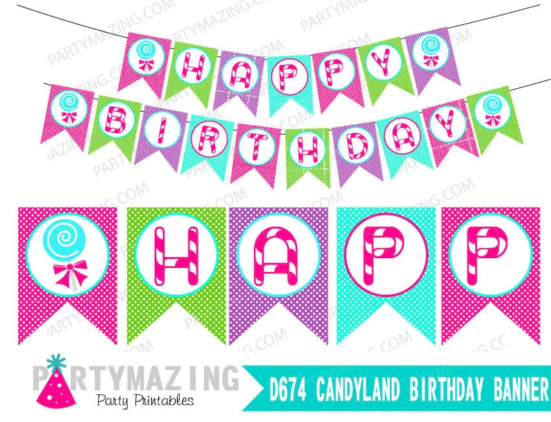 Candyland Printable Banner DIY Personalized Girl Birthday - Etsy