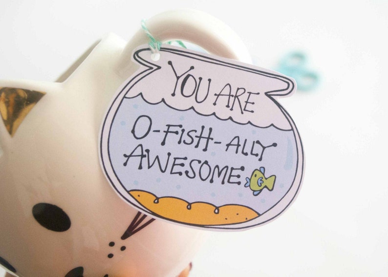 O-Fishally Awesome Printable Fishbowl Gift Tag Hand-Drawn Label You are awesome Party Favor Tag 001H image 6