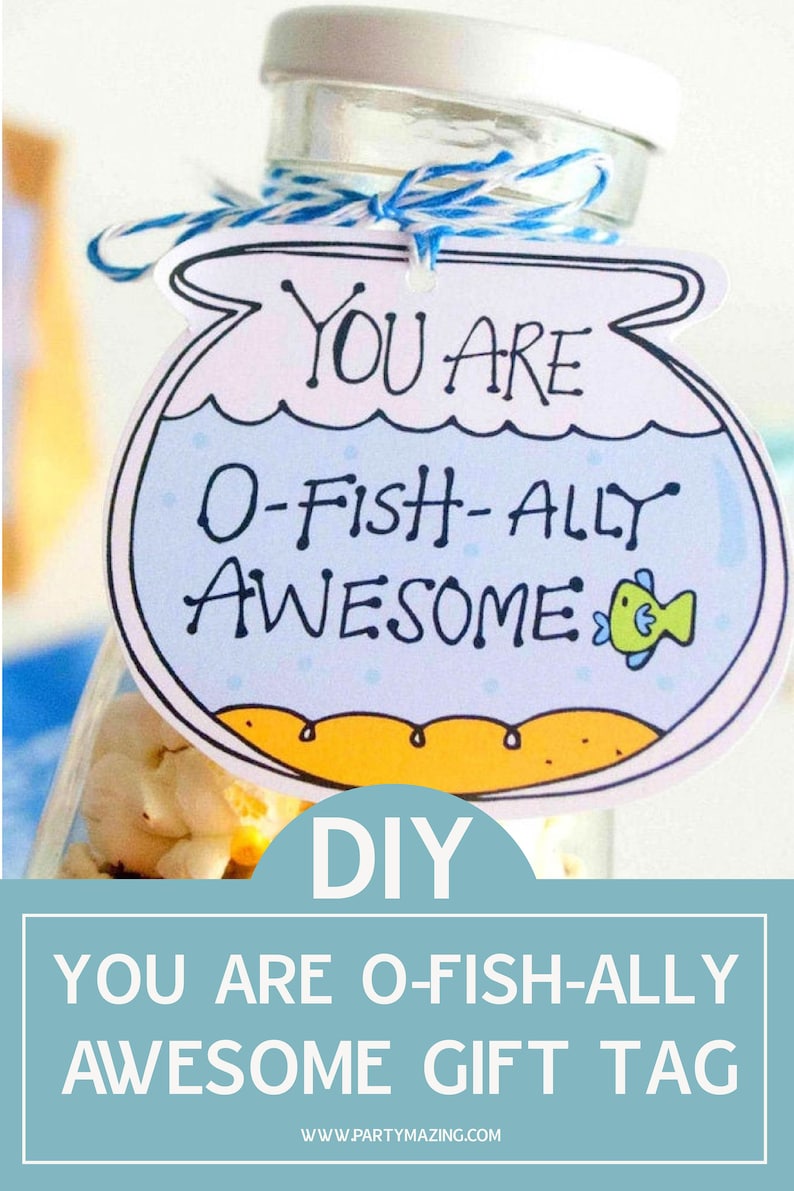 O-Fishally Awesome Printable Fishbowl Gift Tag Hand-Drawn Label You are awesome Party Favor Tag 001H image 10