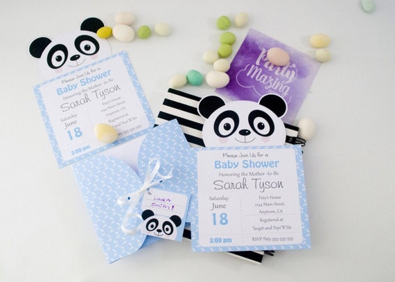 Baby Panda Invitation Template Bundle | Editable BOY Baby Shower Invitation Set | Invite Printable Pdf | INSTANT Download | E188 Il_570xn