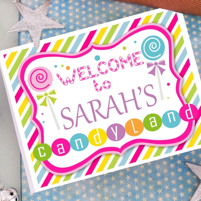 CandyLand Welcome Sign Printable 8x10 Birthday Decor Whimsical Candy Shoppe & Rainbow Theme Sweet Party Entrance Marker E076 image 1