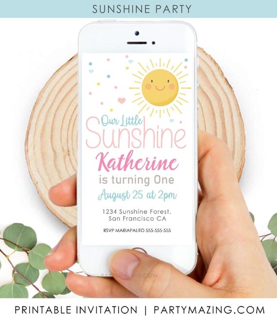 Digital Our Little Sunshine Invitation | Sunny Girl Birthday Email, text or Whatsapp Invitation | Phone Digital Invitation PK24 | E574 Il_570xn