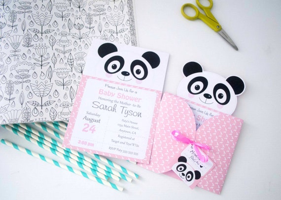 Pink Panda Printable Invitation Set | DIY Girl's Birthday or Baby Shower Invitation | E387 Il_570xn