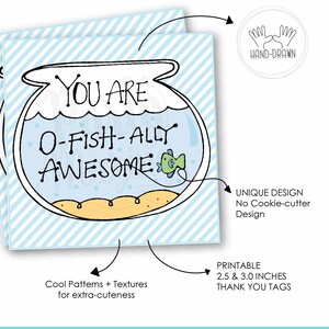 You are O-Fishally Awesome Printable Gift Tag Hand-Drawn Sticker Label DIY Favor Tag 001H image 3
