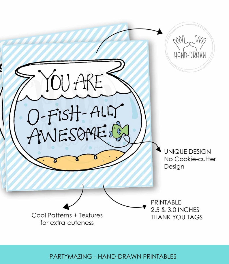 You are O-Fishally Awesome Printable Gift Tag Hand-Drawn Sticker Label DIY Favor Tag 001H image 3