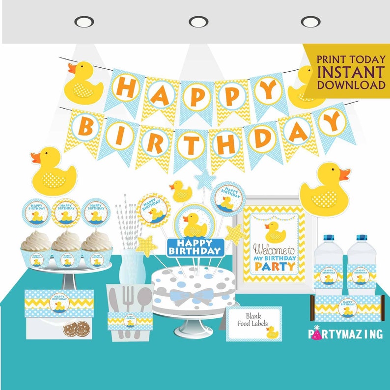 Printable Rubber Duck Birthday Set Little Duck Party Etsy