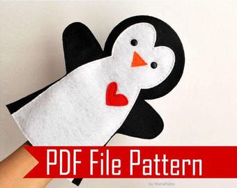 Hand Puppet Sewing Pattern Penguin DIY Kids Felt Puppet Template  Fabric Craft DIY Project E004