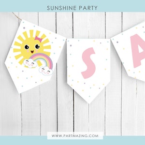 Summer Birthday Flag Banner Garland Printable Little Sunshine 1st First Birthday Banner E570