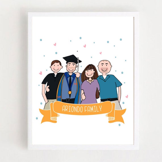 Cartoon Graduation Portrait Gift, hand-drawn Graduation Family Gift Illustration Portrait Cartoon Style | PK07|E441 Il_570xn