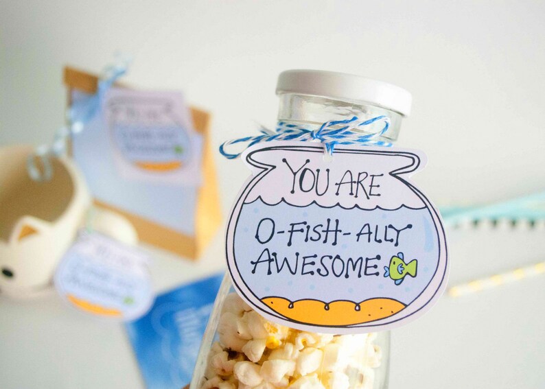 O-Fishally Awesome Printable Fishbowl Gift Tag Hand-Drawn Label You are awesome Party Favor Tag 001H image 4